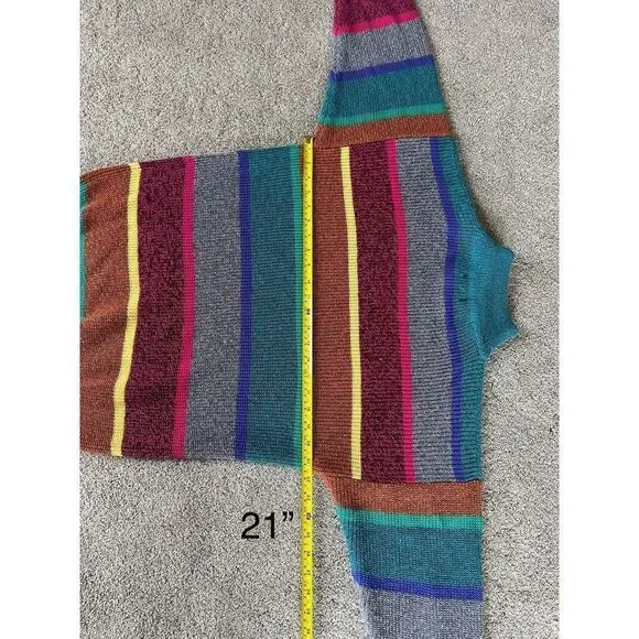 Vintage 80's Here is a Hug High Neck Sweater Rainbow Stripes size LARGE - Picture 3 of 10